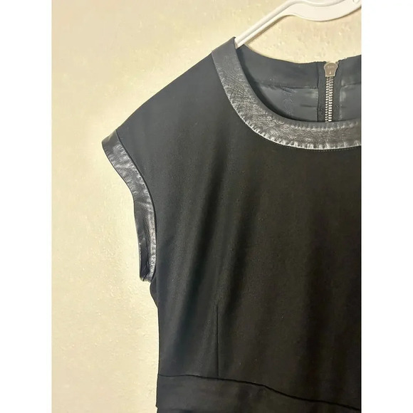 Authentic Celine Women 6 Black Wool A-Line Dress Mini Lamb Leather Designer Luxe - Picture 4 of 11